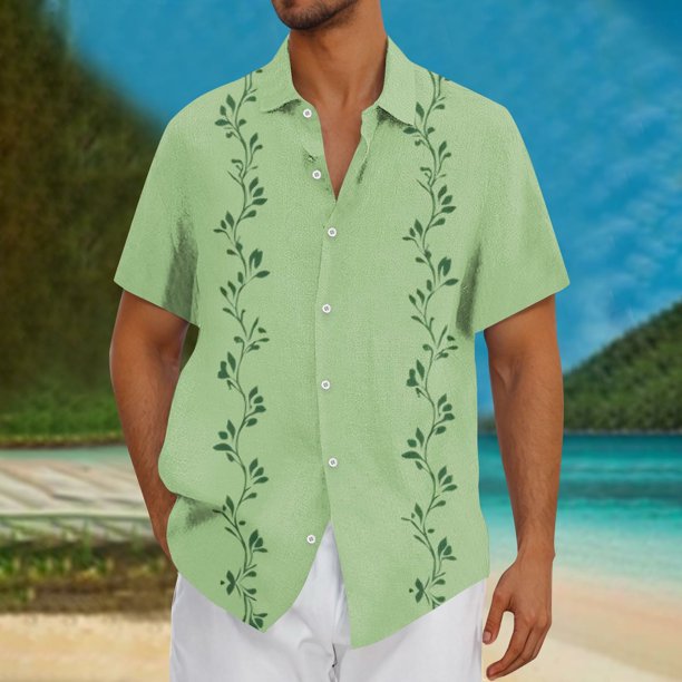 Blusa y camisa de manga corta con cuello vuelto Camisa casual para hombre Camisa de bolos vintage de manga corta Camisas de verano de playa cubana Camisa con botones Blusa para hombre Poliéster