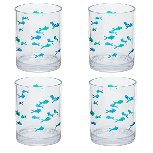 Nantucket Home Blue Green Fish Acrylic DOF Double Old Fashioned Glasses