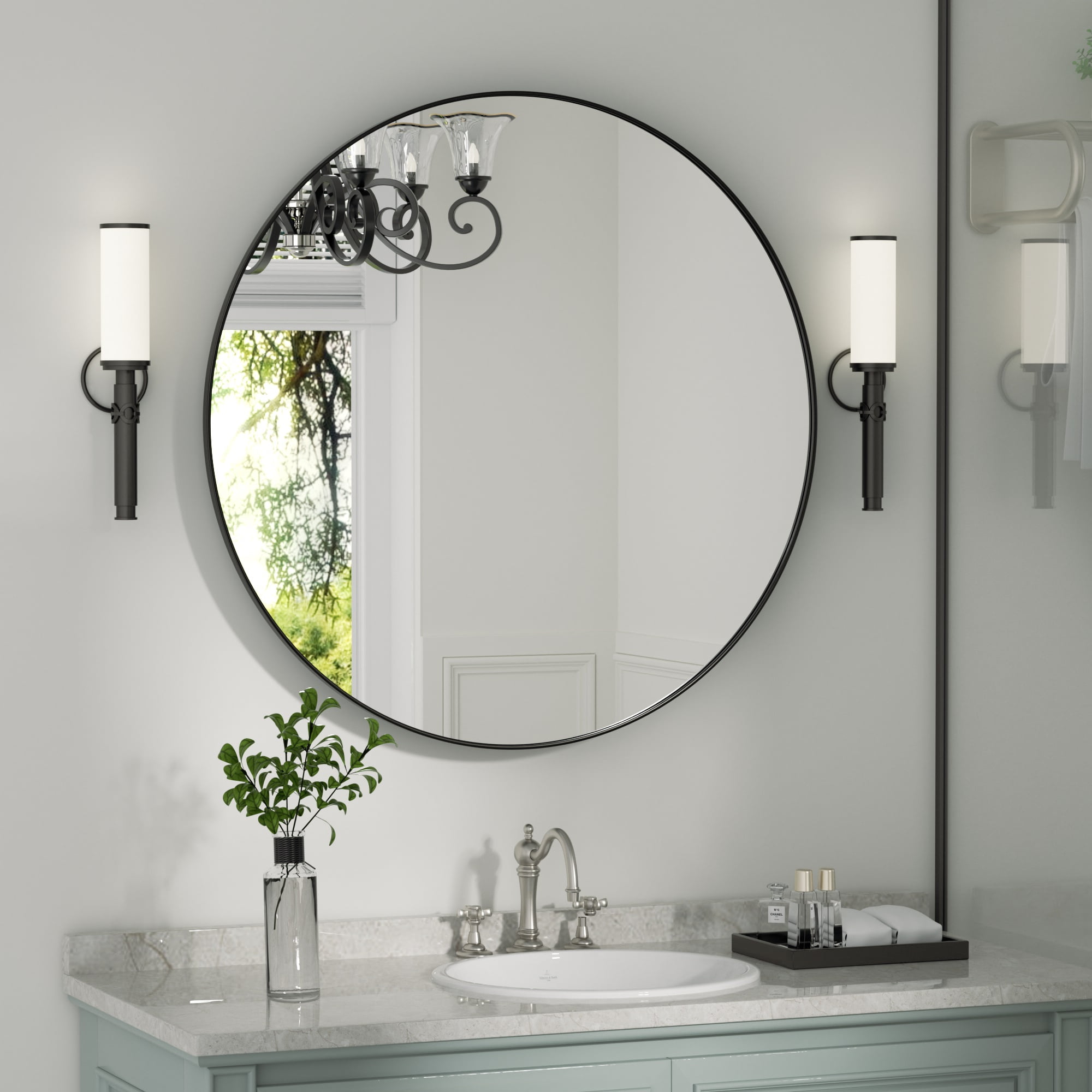 Clavie Bathroom Mirror, 18x18 Bathroom Wall Mirror, Round Bathroom ...