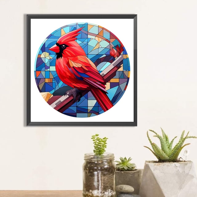 Cuadros Decorativos Diamond Painting 5D DIY Full Round Drill Cardinal Stained Glass Home Art (A3170) DQrwqpou embutido en tela