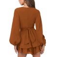 thumbnail image 4 of SAYOO Women Short Wrap Dresses, V-neck Long Sleeve Multi-layered Ruffled Hem Elegant Deep Dress for Party, 4 of 5