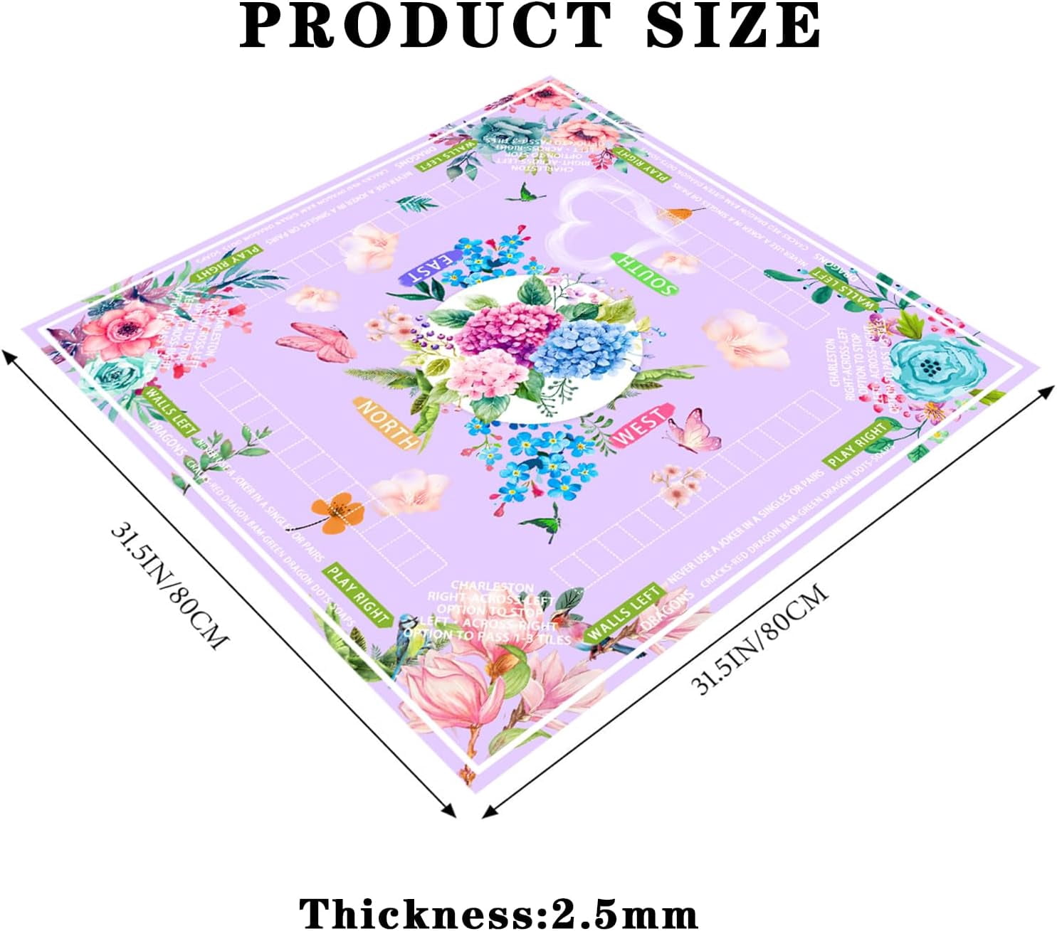 Mahjong mat for Table/31.5lnch/American Mahjong Table Cloth with Rules mats with Drawstring Bag,Noise ReductionAnti-Slip Game mat for Table,for Mahiona/PokerBoard Games/Card Games (Light purple)