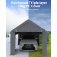 thumbnail image 4 of Carport 10'x20' Heavy Duty Canopy, 1.0 mm Steel Poles & 14 mil PE Tarp, with Front & Rear Doors, 2 Side Doors, and 4 Windows Screen, Portable Garage for Pickup Truck, and Boat, Gray, 4 of 8