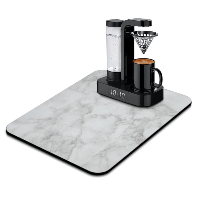 Super Absorbent, 18x24 White Grey Marble Dish Drying Mat - Sleek Addition to Your Kitchen Counter or Coffee Bar