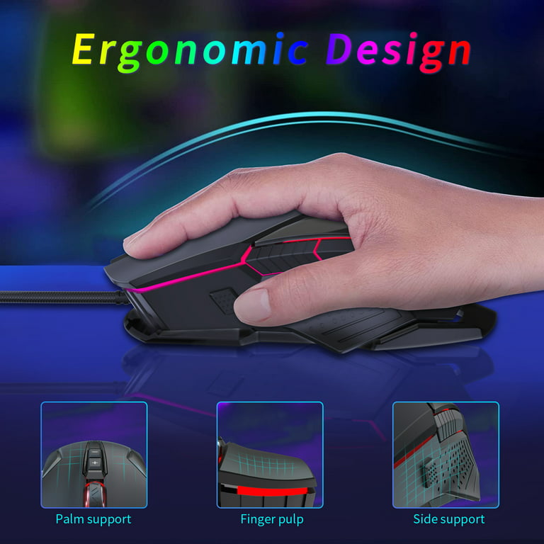 RGB Gaming Mouse Wired, 8 Programmable Buttons, Mechanical Switches, 5  Adjustable DPI, Ergonomic USB Computer Gaming Mouse with Fire Button 