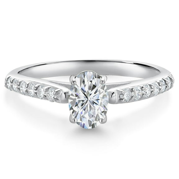 Gem Stone King 1.24 Cttw 10K White Gold IGI Certified Lab Grown Diamond Engagement Ring for Women | Center Oval Cut Diamond 1 Ct | E-F Color | VS1-VS2 Clarity (Size 6)