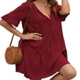 thumbnail image 4 of Women Short Sleeve Loose Dress with A-line Version  Simple Style Solid Color V-neck Summer Clothing, 4 of 6