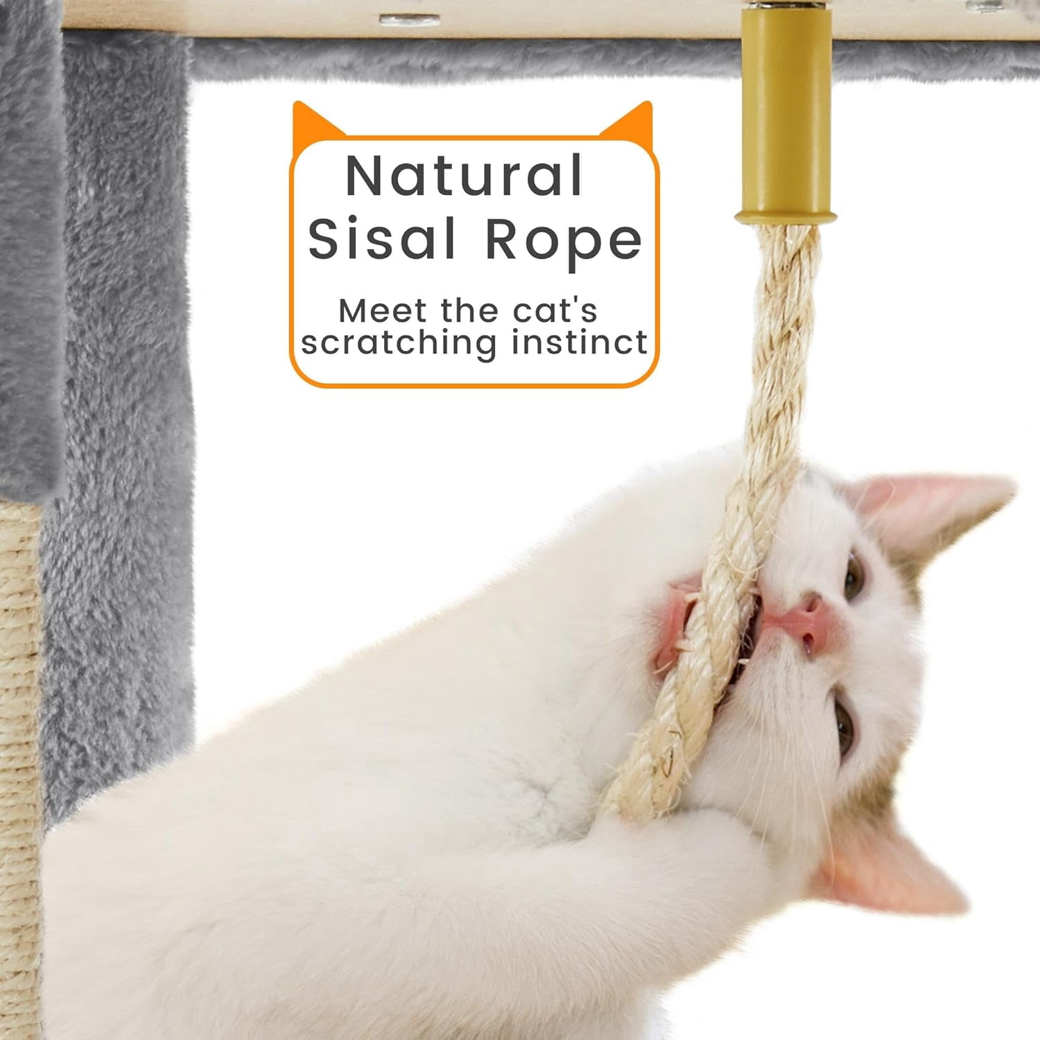 ZYPPP  XL Cat Tree, 72in Multi-Level Cat Tower with 2 Cozy Caves, 3 Soft Perches, Scratching Posts, Board, and Dangling Ball, Pet Furniture Play House for Kittens/Cats, Light Gray