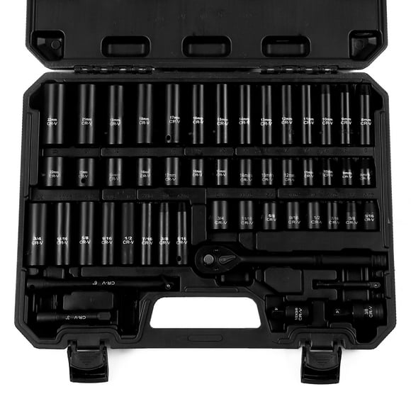 Reniteco 50-Piece 3/8" Drive Socket Set, SAE (5/16"-3/4") & Metric (8mm-22mm), Deep & Shallow, 72-Tooth Ratchet Wrench, Extension Bars, 1/2" F to 3/8