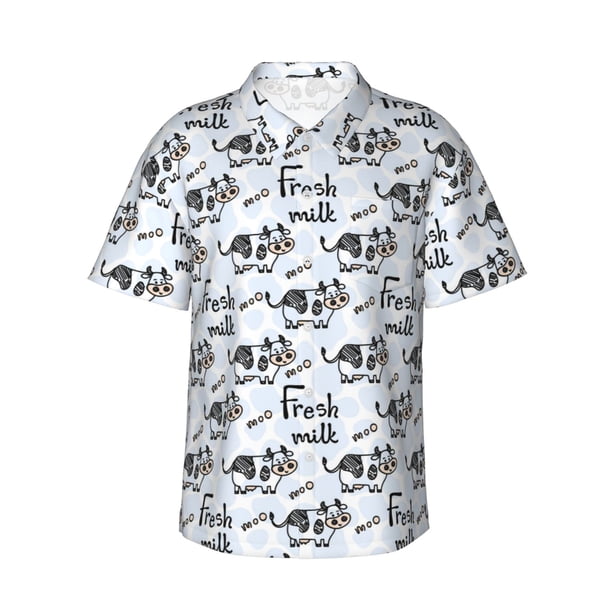 Balery Cow With Fresh Milk Camisas hawaianas de manga corta para hombre, camisas playeras de corte holgado, camisas de vacaciones con botones,Large