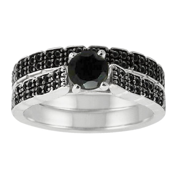 MyDiamondBox 1-1/2 CTTW Black Diamond Bridal Ring for Women in Sterling Silver Elegant Engagement Wedding Ring Size 6 Classic Halo Design Fine Jewelry Gift Anniversary Timeless Style Piece