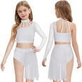 thumbnail image 5 of TiaoBug Big Girl's Lyrical Dance Outfit Latin Jazz Modern Contemporary Dress One Shoulder Crop Top with Irregular Skirt White 16, 5 of 6