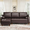 thumbnail image 5 of 89" Leather Sofa with Convertible Chaise, Mid Century Modern L-Shape Couch with Deep Seat, Sectional Leather Couch for Living Room, Lounge, Brown, 5 of 6