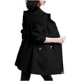 thumbnail image 4 of Iyufng Women's Hooded Drawstring Waist Trench Coat Elastic Cuffs Long Sleeve Flap Pocket Mid Length Windproof Outerwear, 4 of 6