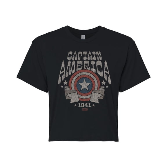 Marvel Captain America - Band Tee Style - Juniors Cropped Graphic T-Shirt