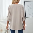 thumbnail image 4 of Blusa de manga larga con escote en V y puños con volantes, top informal para mujer, talla XL, color caqui elegante, 4 of 6