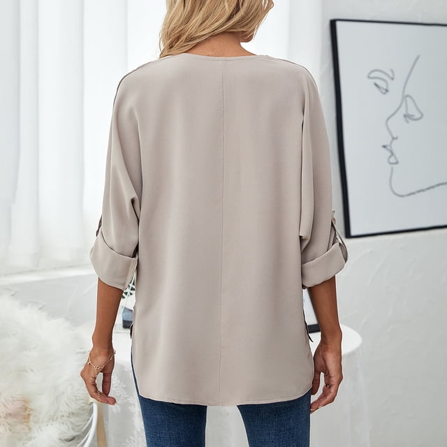 Tops De Moda Para Mujer, Tops Con Cuello En V, Manga Larga, Cómodos, Casuales Para Dama, Para Vacaciones, Para El Club ANGGREK No