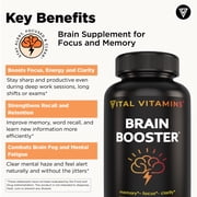 Vital Vitamins Brain Supplements for Memory & Focus - Nootropics Brain Support for Clarity, Energy - with Ginkgo Biloba, Rhodiola Extract - 30 Capsules