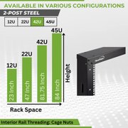 NavePoint 42U 2 Post Open Frame Server Rack with Casters for 19 Inch Equipment, Networking, and IT Devices, 2-Post Rack 330lbs Weight Capacity, Black
