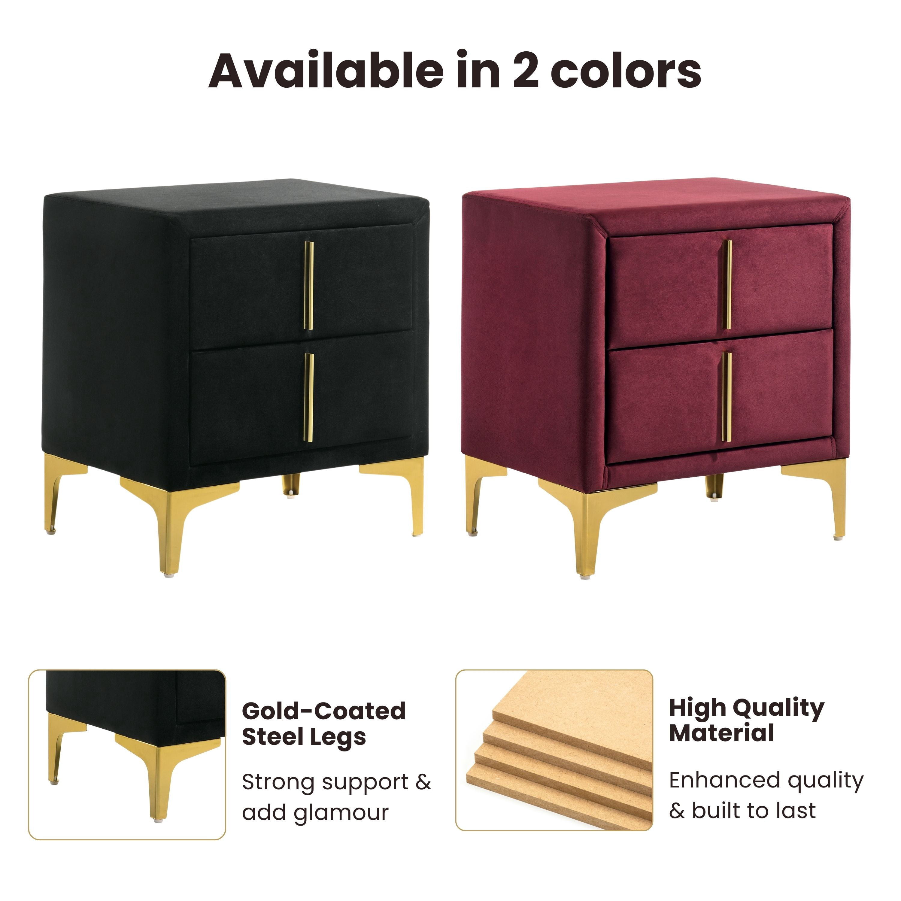 Furniture of America Gatsby Upholstered 2-Drawer Nightstand, Red