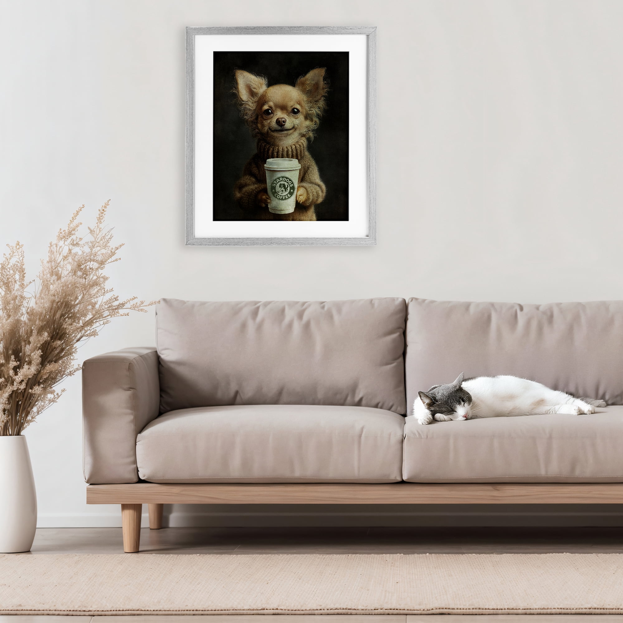 Stupell Industries Espresso Pup in Cozy Sweater Gray Framed Print Under Glass, design by Svetlana Aleynikova
