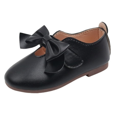 

MIASHUI Girls Mary Jane Shoes Princess Bowknot Leather Soft Soled Flat Shoes Black 4-4.5 Years