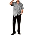 thumbnail image 2 of INSPIRE CHIC Men's Short Sleeve Button Disco Party Shining Metallic Shirts S Black Silver, 2 of 6
