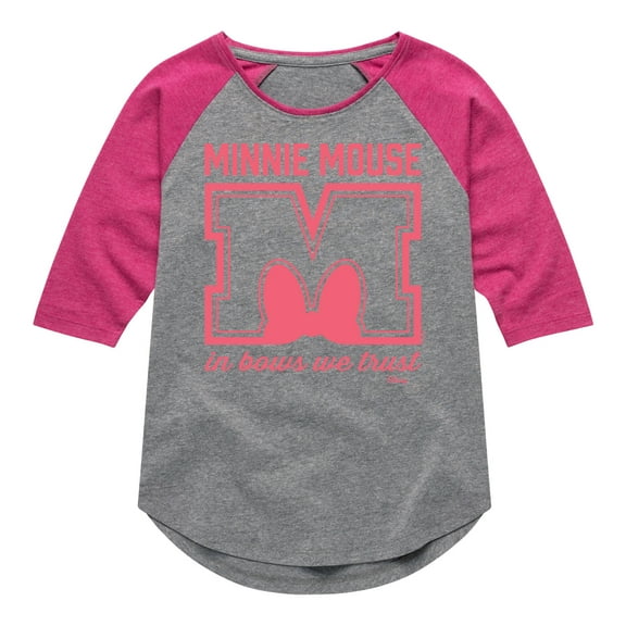Disney - Minnie Mouse - In Bows We Trust - Toddler & Youth Girls Raglan Graphic T-Shirt