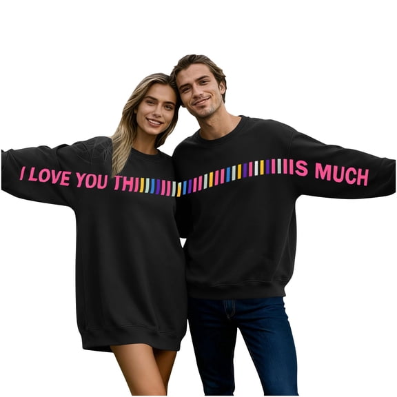 Felirenzacia Valentine Day I Love You This Much Oversized Matching Couples Sweatshirt, Long Sleeve Cozy Pullover Hoodie Top for His & Hers, Black,2XL
