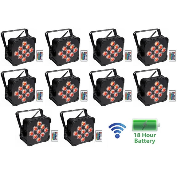 (10) Rockville BEST PAR 60 Rechargable Par Can Wash Lights Wireless DMX RGBWA UV