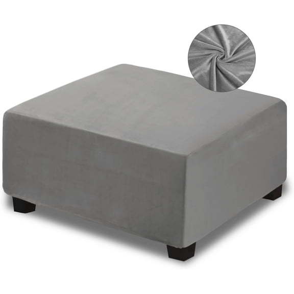 Velvet Ottoman Cover Square Storage Ottoman Slipcover Thick Stretchable Footrest Stool Covers with Elastic Band for Rectangle and Square Ottoman(Large Size,Dark Grey)