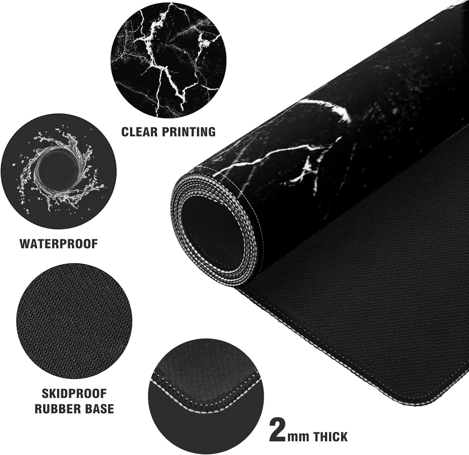 Black Marble Marble Desk Mat, Desk Accessory, Cute Workspace, Trendy Workspace, Trendy, 35.4x15.7in Large Gaming Mouse Pad, Cute Desk Topper, Pretty Desk Pad