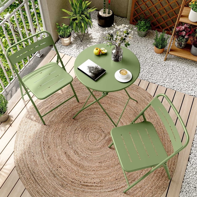 LAUSAINT HOME Ensemble Bistro d'Extérieur 3 Pcs avec Table et 2 Chaises, Vert Menthe