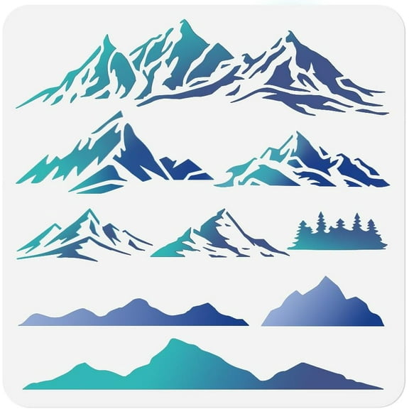 Mountain Stencil for Painting 11.8"x11.8" Reusable Plastic Continuous Mountains Stencil Drawing Template DIY Craft Paint Template for Wall Home Decor Wood Burning Card Journal Paper