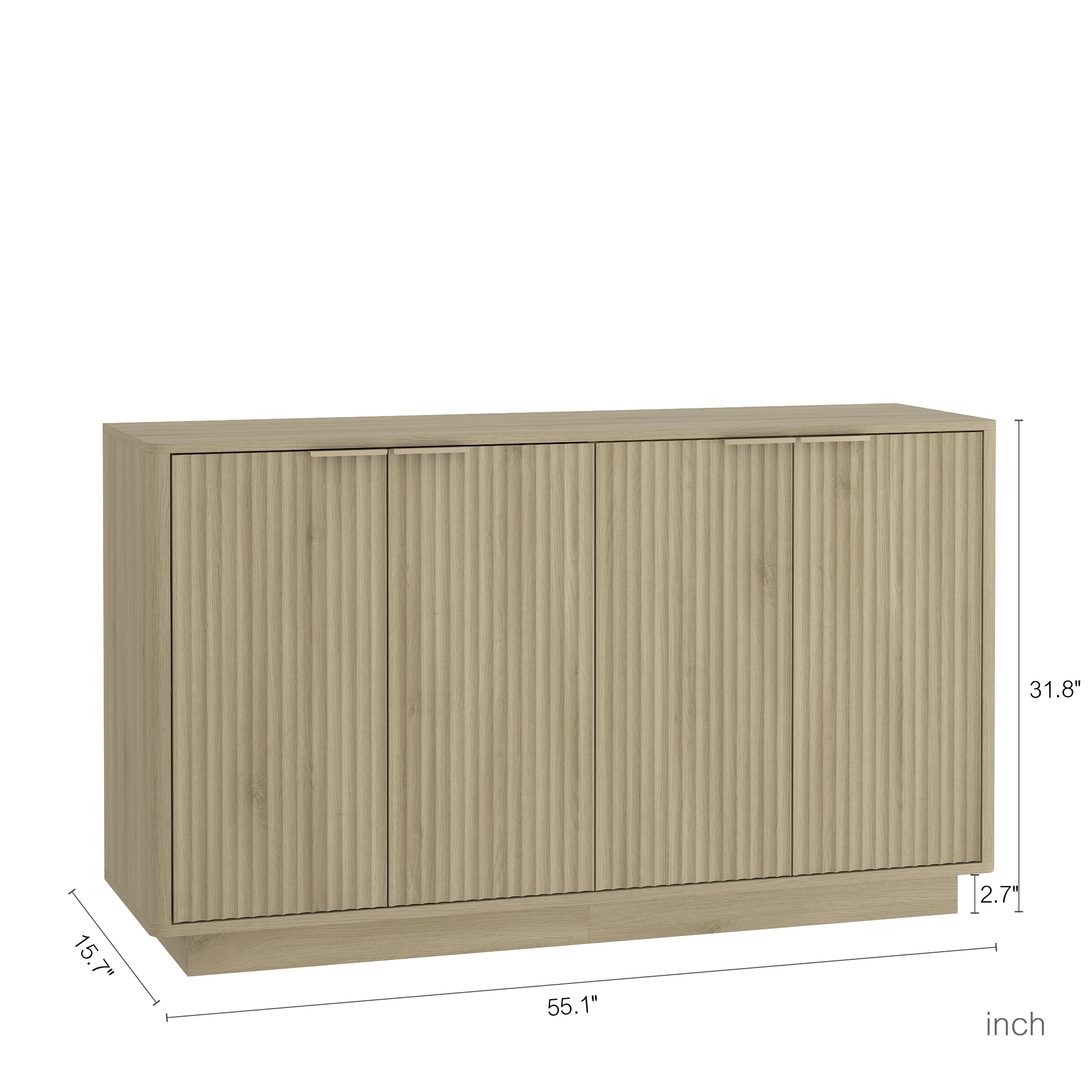 Aukfa Fluted Wood Sideboard Buffet Cabinet with Adjustable Shelves, Accent Storage Cabinet,Oak