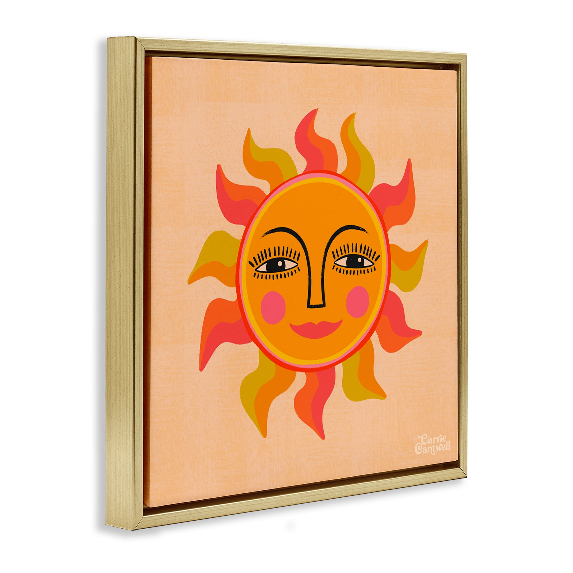 Stupell Industries Retro Boho Sun Landscape & Nature Painting Gold Floater Framed Canvas Art Print Wall Art, 25 x 25