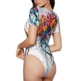 thumbnail image 2 of Kdxio Justaucorps à Manches Courtes pour Femmes avec Imprimé Floral Coloré de Méduses, Col Rond, Modal Doux, Confortable, Ajusté, Aguichant, Petit, 2 of 6