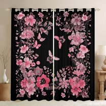 jejeloiu Country Floral Blossom Black Out Curtains,Boho Exotic Style Moth Curtains Pack of 2 (42x63 Each),Pink Cherry Floral Bedroom Curtains For Girls,Microfiber Bedroom Decor