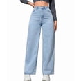 thumbnail image 2 of Women Straight Leg Jeans High Waisted Stretchy Wide Leg Boyfriend Jeans Denim Pants Light Blue XS, 2 of 10