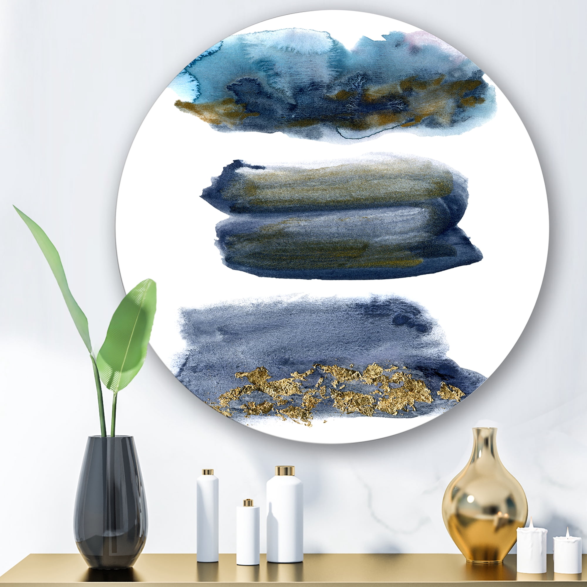 Designart 'Abstracts Clouds With Golden Touches' Modern Circle Metal Wall Art 11x11 - Disc of 11