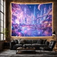 thumbnail image 6 of Neon City Beneath a Ringed Planet, Dreamy Fantasy for Space Lovers, Cityscape Wall Art, Housewarming Gift, Tapestry Wall Hanging for Bedroom, Gaming Room and Studio, 6 of 7