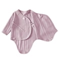 thumbnail image 3 of Jalioing Newborn Cotton Rompers Soft Comfortable Tie Side Bodysuit Solid Color Long Sleeve Romper for Baby Boy Girl, 3 of 6