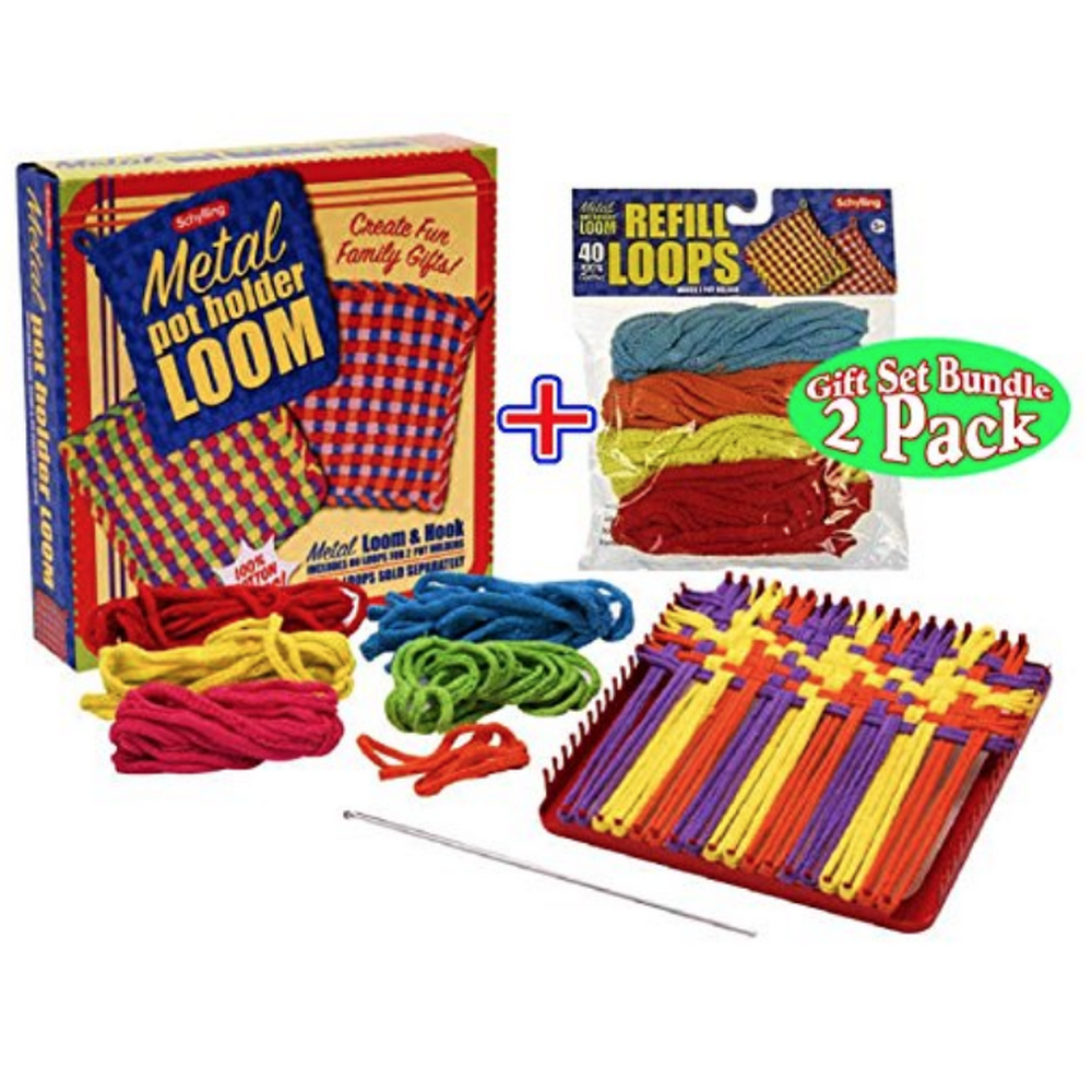 Metal Potholder Loom and Extra Loops Pack for Weaving Potholders