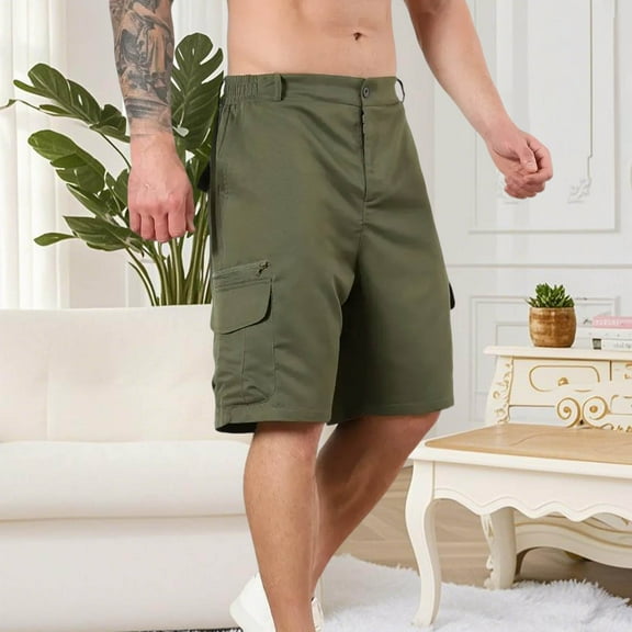 DPTALR George Men's Stretch Waist Zipper Cargo Shorts #Army Green Big and Tall Men XXL