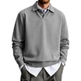 thumbnail image 2 of Delconic Mens Classic Polo Sweatshirt Long Sleeve Collared Pullover Casual Knit Top Regular Fit Button Placket Everyday Shirt Gray M, 2 of 8