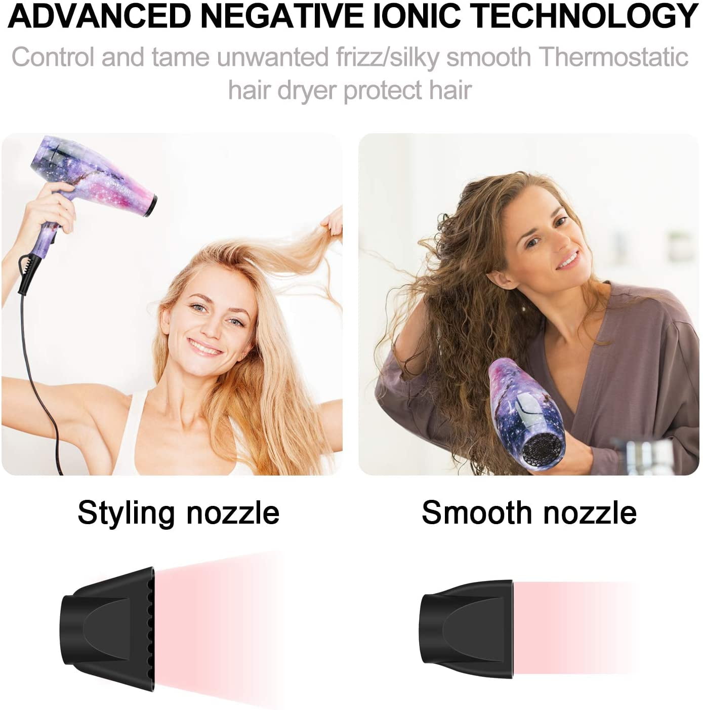PARWIN PRO BEAUTY Hair Styling Set - 1875w Professional Hair Dryer - 1 Inch Titanium Curling Iron- 1 Inch Anti-Static Hair Straightener- Negative Ionic Technology - Pack of 3 for All Hair Types,Starry