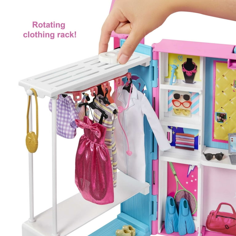 Doll Closet Furniture Wardrobe Clothing Organizer Doll Open Wardrobe  Dollhouse Closet with 20 Pieces Doll Hangers 2 Style Pink Plastic Hangers  Dollhouse Furniture Accessories (Classic Style)