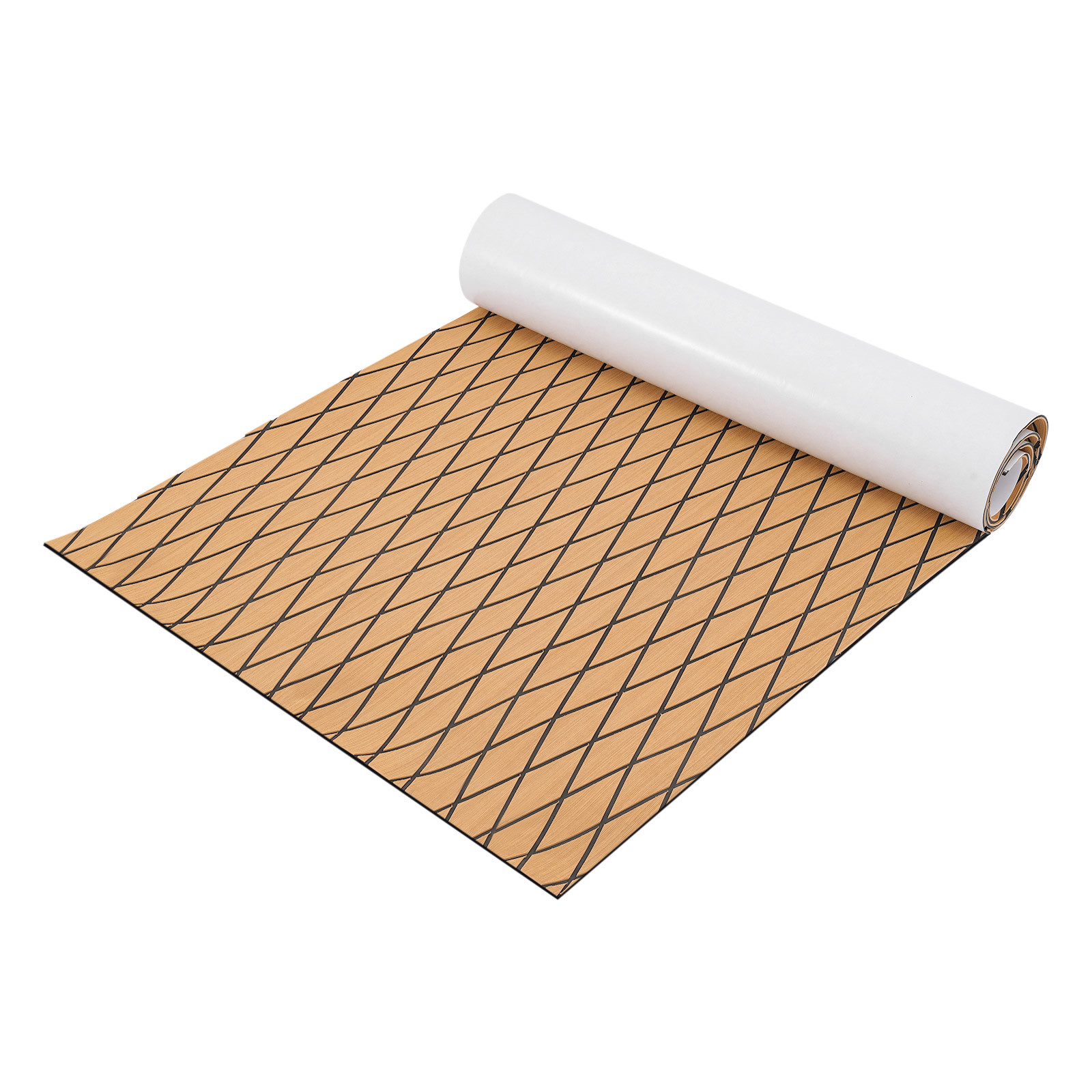 ToppiJoy 94.5*35.5in EVA Boat Flooring Foam, Rhombic Pattern Non-Slip Grip Mat Supports Free Cutting, Self-Adhesive Flooring for Motorboat RV Yacht Kayak Swim Platform(Black+Light Brown)