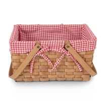 Picnic Time Farmhouse Basket - Small Picnic Basket, Red & White Gingham