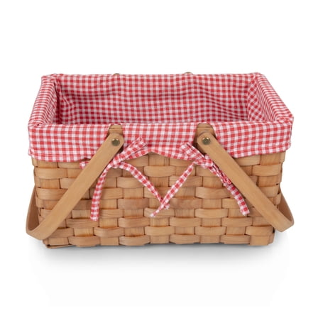 Picnic Time Farmhouse Basket - Small Picnic Basket, Red & White Gingham